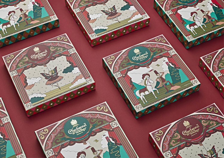 Charbonnel圣誕節巧克力禮品包裝設計，設計靈感來自芭蕾舞劇院與童話故事