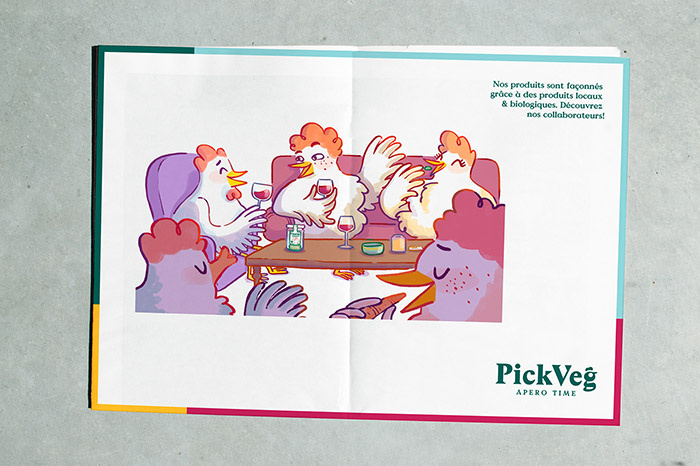 PickVeg 開胃咸菜休閑食品品牌，減輕生活壓力的小雞嘻哈插畫風格