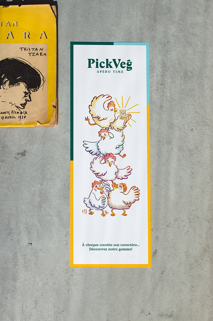 PickVeg 開胃咸菜休閑食品品牌，減輕生活壓力的小雞嘻哈插畫風格