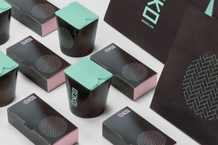 外賣送餐品牌Boko品牌vi設計網站設計，幾何線條排列組合設計