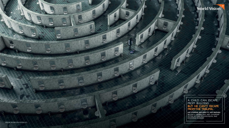 公益組織“世界宣明會”創意平面廣告設計：孩子可以逃避欺凌，但無法擺脫創傷