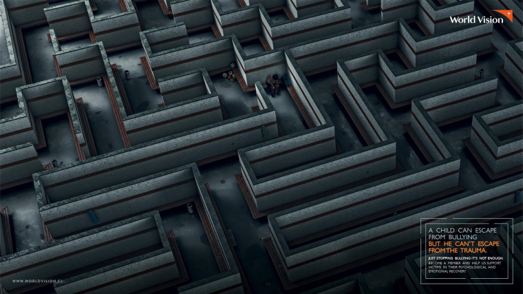 公益組織“世界宣明會”創意平面廣告設計：孩子可以逃避欺凌，但無法擺脫創傷