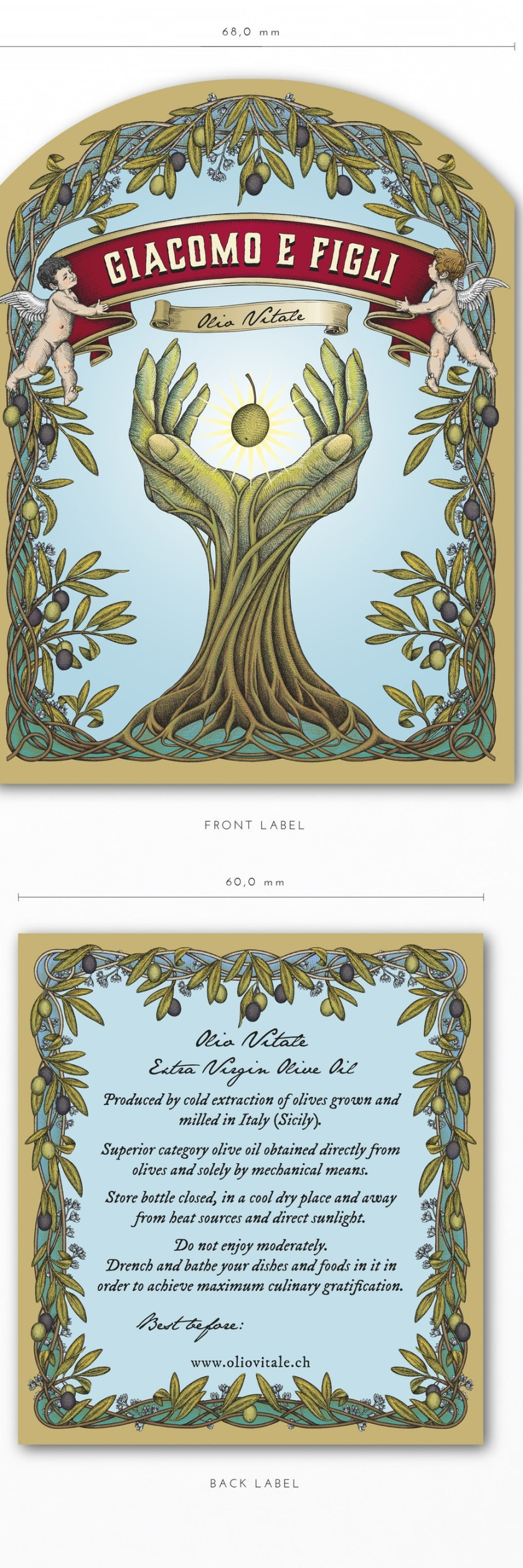 平面設計中的超現實主義-超現實包裝設計-根手天使和橄欖，Yokaon的橄欖油標簽