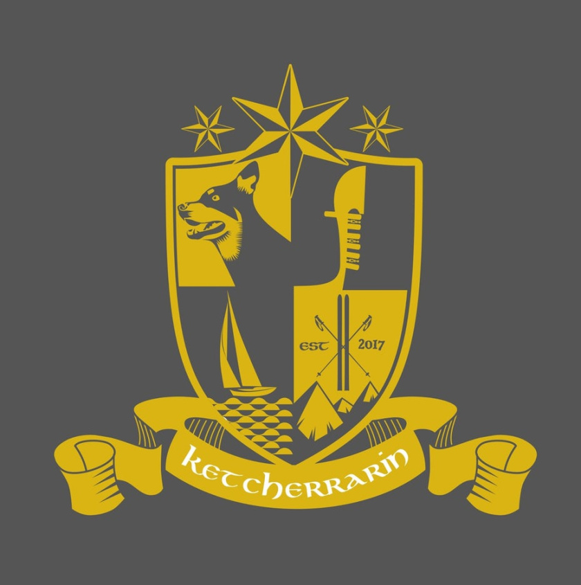 中世紀會徽徽標logo設計-與狗，船和船舵的紋章圖像