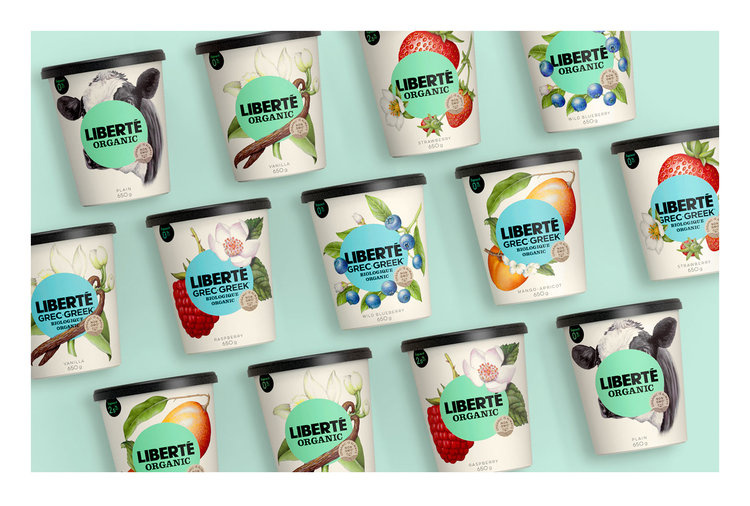 加拿大有機酸奶Liberté品牌包裝設計，來自植物學書籍插圖