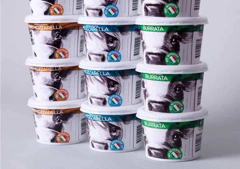 Fratelli Spirini酸奶奶酪包裝設計，牛耳朵造型增加了產品識別性