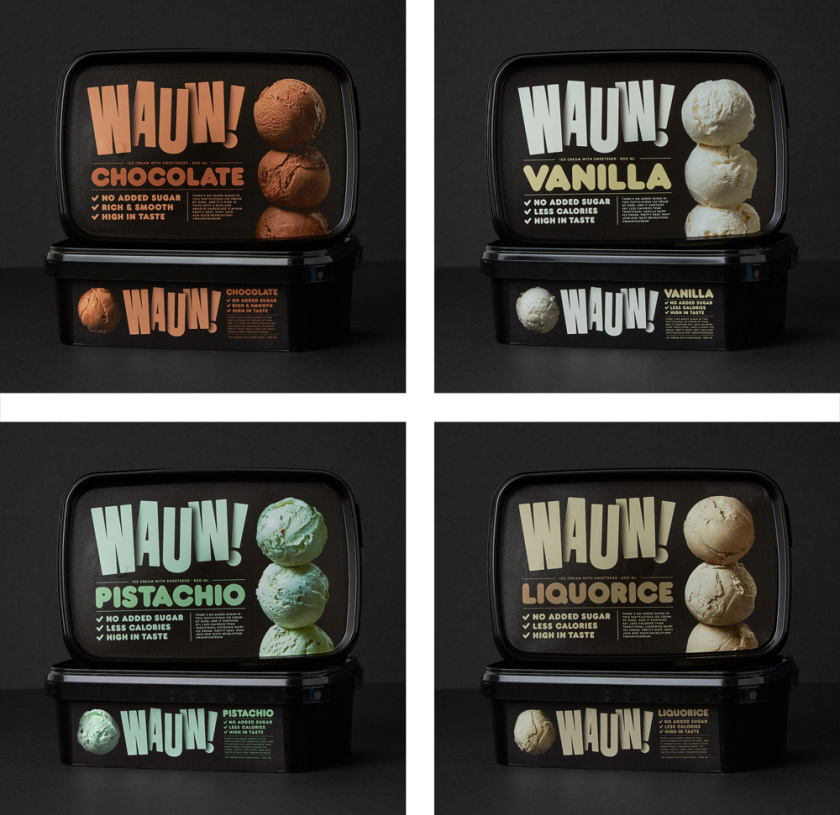 Wauw冰淇淋品牌新logo設(shè)計(jì)和包裝設(shè)計(jì)，源自第一勺的味蕾驚喜感覺(jué)