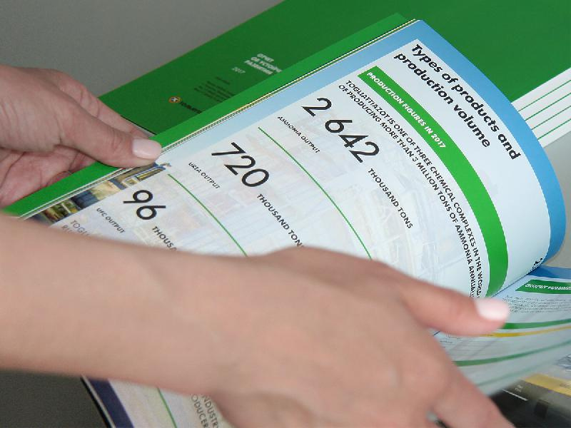 Togliattiazot 2017年企業可持續發展報告宣傳冊設計，斜杠條紋風格