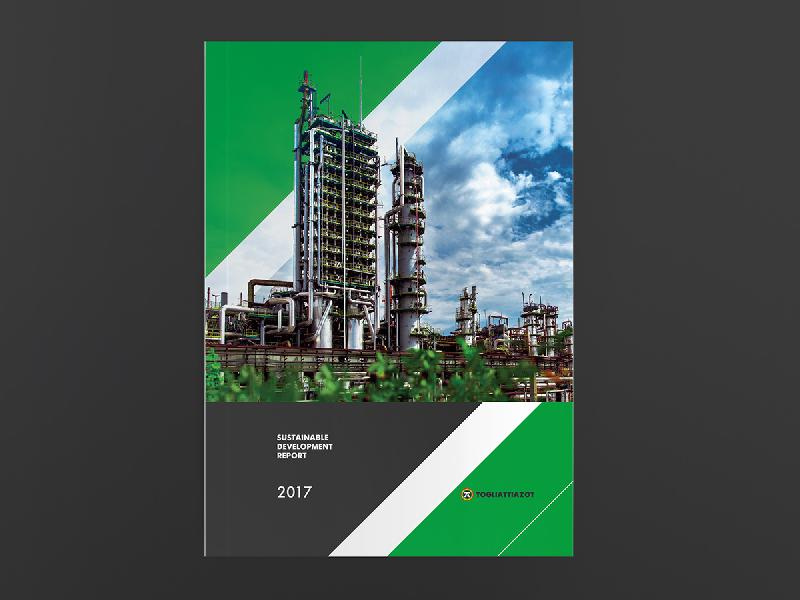 Togliattiazot 2017年企業可持續發展報告宣傳冊設計，斜杠條紋風格