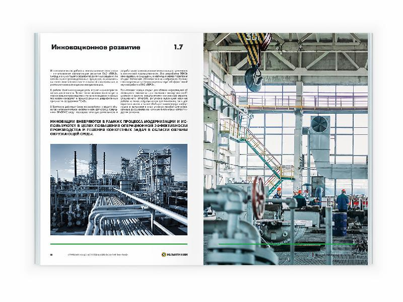 Togliattiazot 2017年企業可持續發展報告宣傳冊設計，斜杠條紋風格