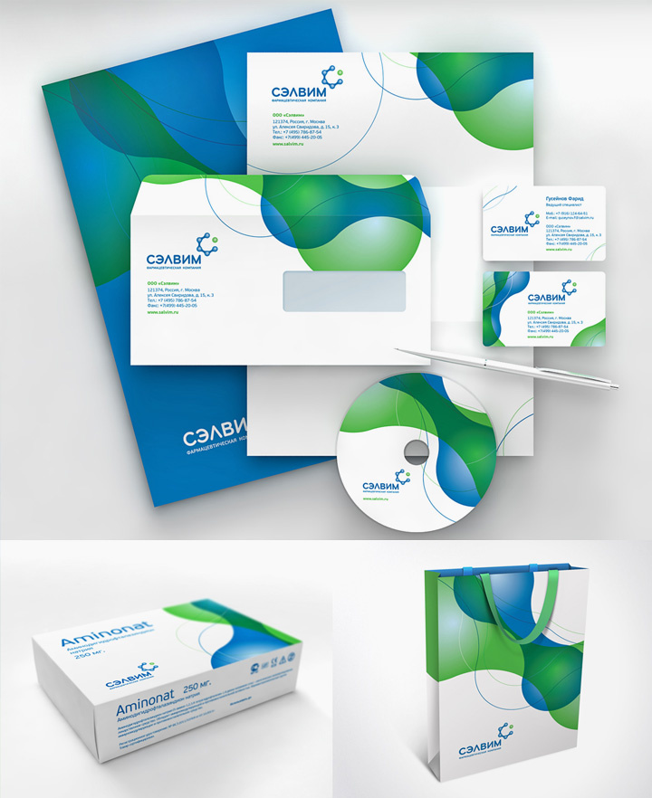 醫藥品牌設計：Salvim制藥公司企業logo設計vi設計，基因分子鍵元素+字母C