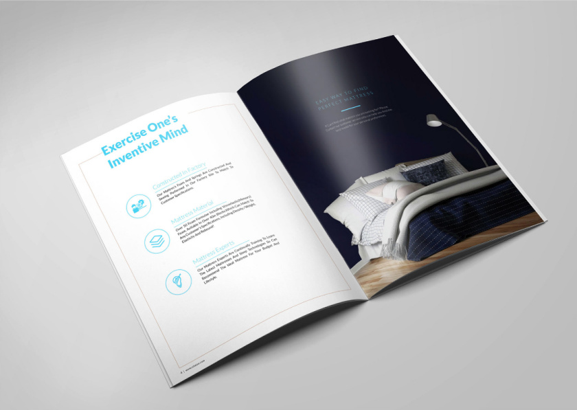 nitelax床墊畫冊設計，左右布局加淡雅設計，營造輕松風格