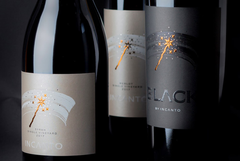 Incanto葡萄酒酒標包裝標簽設計，菜肴凹凸金箔印刷工藝的魔術棒圖案