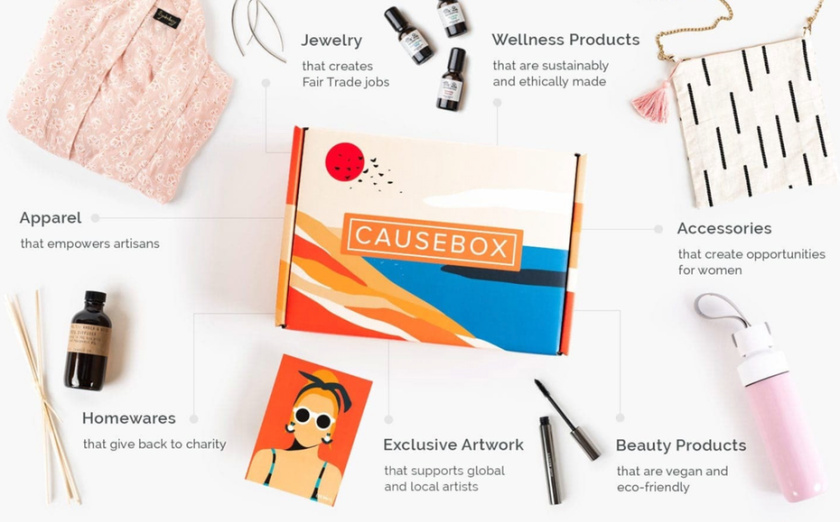 講故事的包裝-Causebox美容化妝品包裝設計：每個盒子都有定制的設計，可以講述品牌的故事，并與內部物品保持聯系。