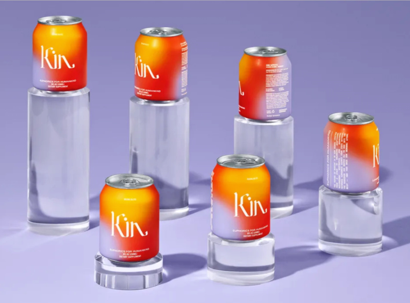 模糊色斑和模糊圖像的包裝-2020年包裝設計趨勢示例：Kin Euphorics可以設計帶有彩色斑點的設計