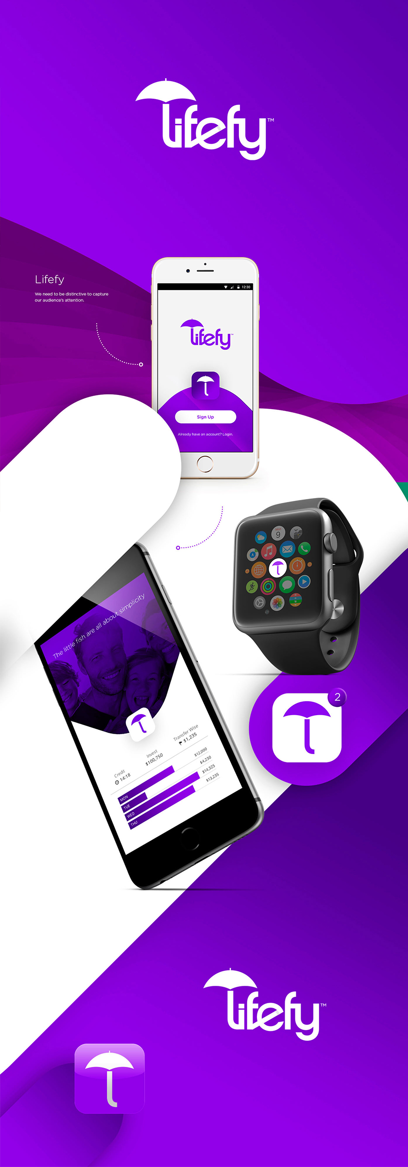 lifefy在線保險(xiǎn)品牌logo設(shè)計(jì)，傘元素+字母L