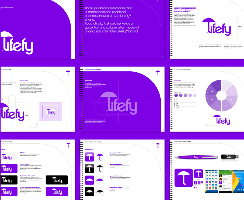 lifefy在線保險(xiǎn)品牌logo設(shè)計(jì)，傘元素+字母L