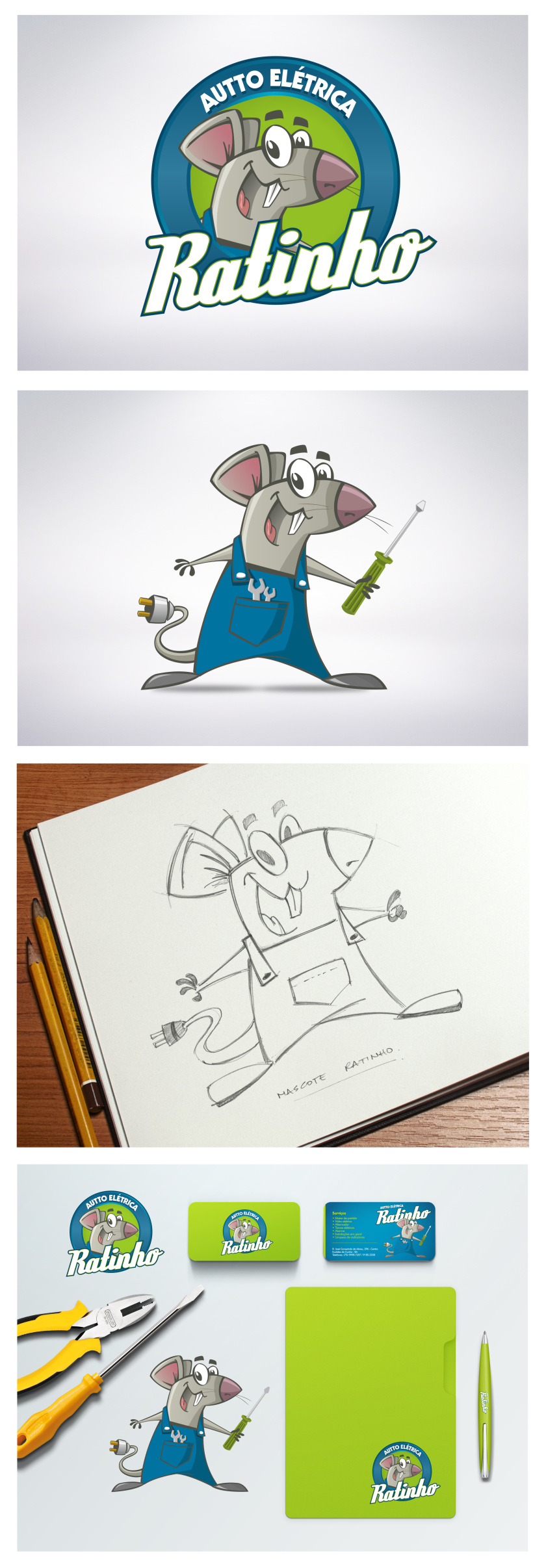 汽車維修吉祥物設計，擬人化的可愛老鼠形象