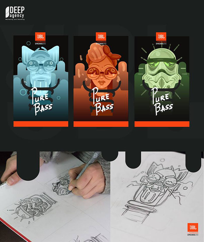 JBL耳機包裝設計，有趣前衛與時尚的人物插畫