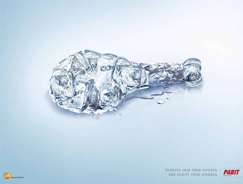 葛蘭素史克（GSK）胃藥廣告創(chuàng)意設(shè)計(jì)，冰凍食物熱量和胃痛