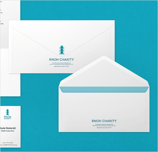 RNOH骨科慈善醫(yī)院品牌vi形象設(shè)計(jì)，logo設(shè)計(jì)猶如人體脊柱或落入籌款罐的硬幣