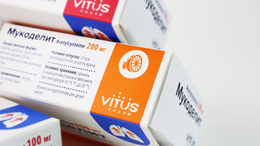 Vitus咳嗽藥品包裝設計，突出肺部器官元素