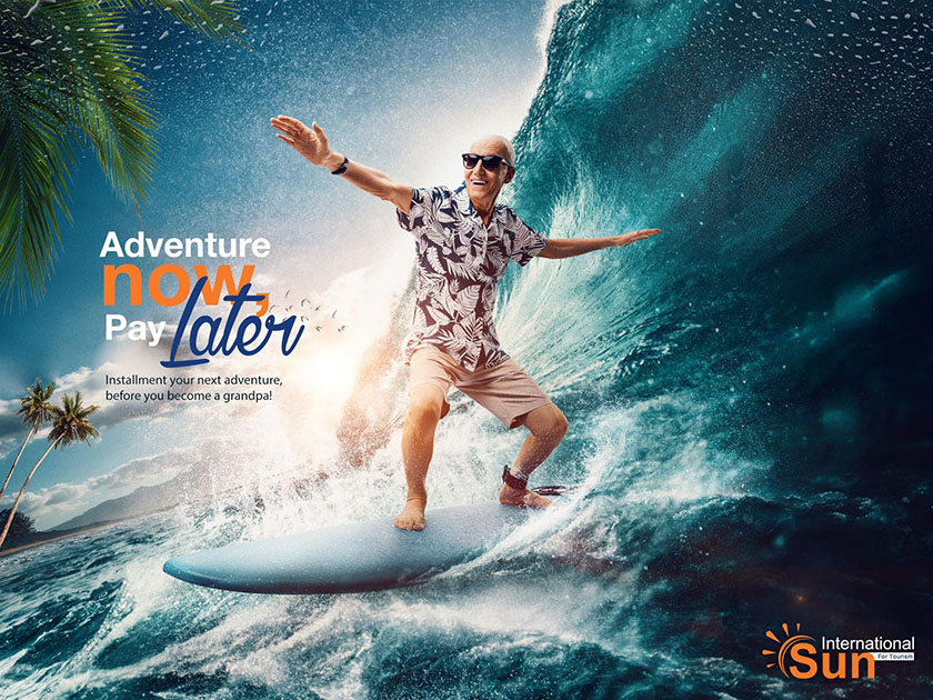 Sun International 旅游海報平面廣告設計，度過不一樣的祖父時光-海洋沖浪篇