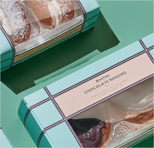 Booths蛋糕和布丁系列食品包裝設計，源自20世紀裝飾藝術靈感