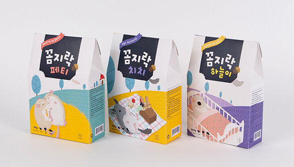Kkomjirak 嚙齒動物寵物食品包裝設計，可愛韓國風插畫設計