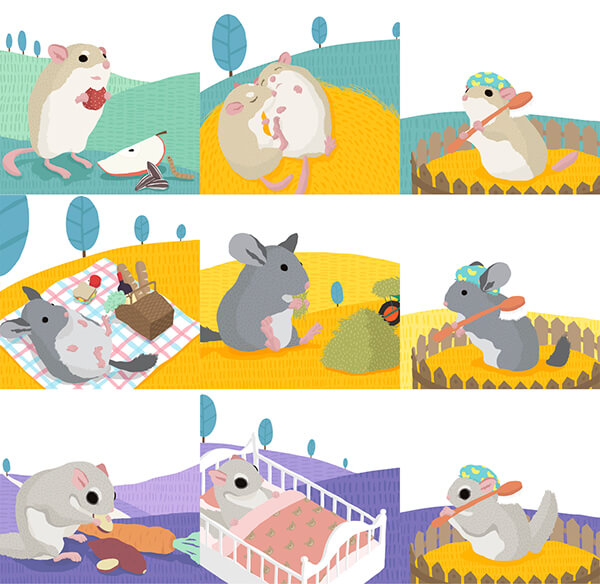 Kkomjirak 嚙齒動物寵物食品包裝設計，可愛韓國風插畫設計