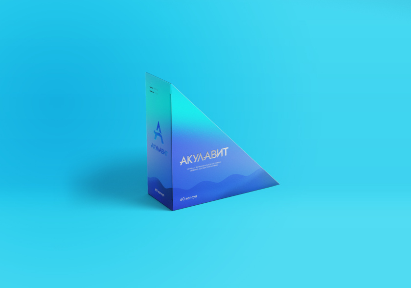 AKULAVIT 鯊魚肝脂保健品包裝設計，源自鯊魚鰭的圖形元素