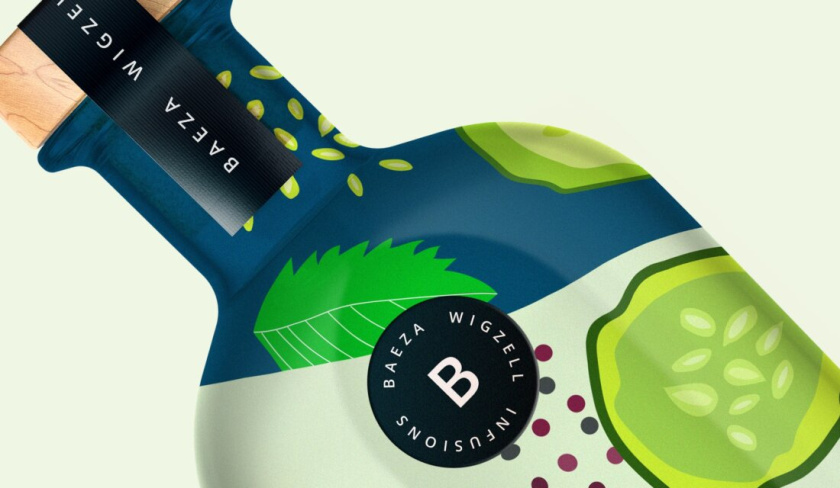 創新的風味杜松子酒包裝設計，充滿活力的彩墨風格