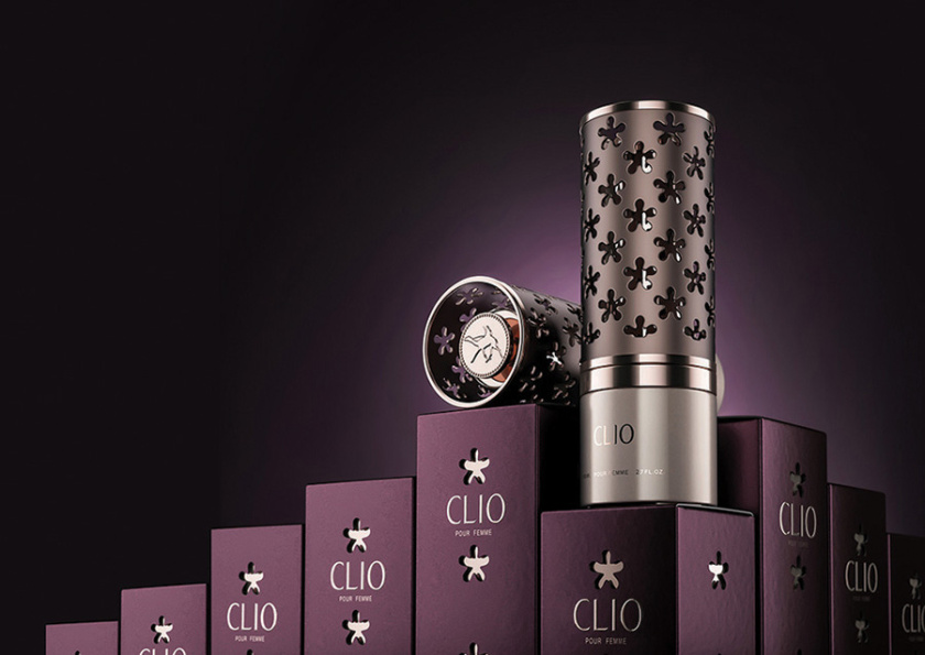 Clio香水包裝設計與阿拉伯花形格子香水瓶形設計