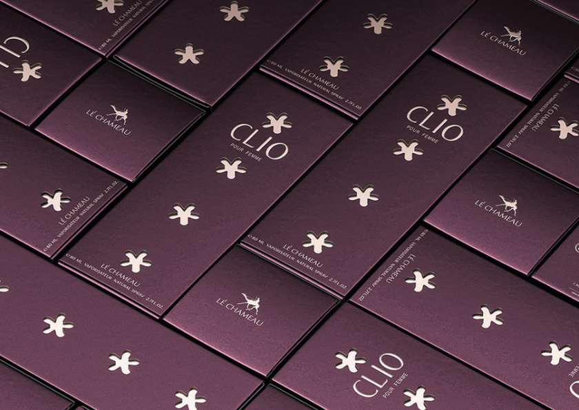 Clio香水包裝設計與阿拉伯花形格子香水瓶形設計