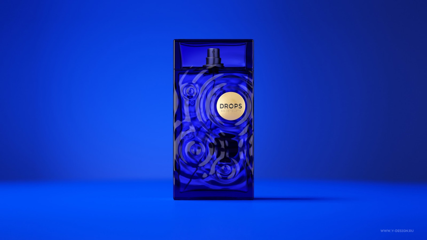 夢幻的DROPS香水包裝設計和水波蕩漾的藍色香水瓶形設計