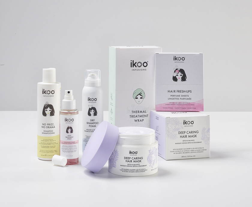 ikoo 頭發護理護發產品包裝設計,一個女性頭部的插畫成為包裝的亮點 ikoo 頭發護理護發產品包裝設計,一個女性頭部的插畫成為包裝的亮點
