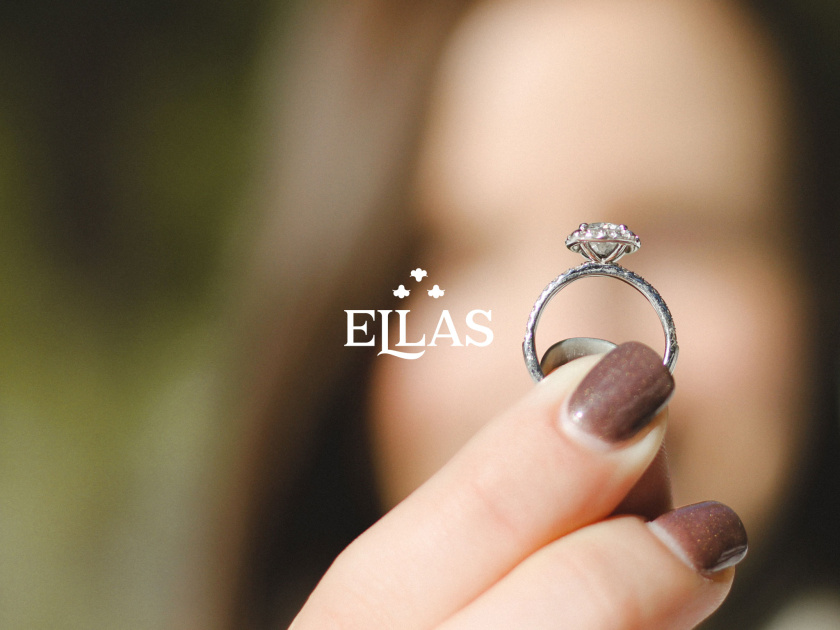 ELLAS珠寶品牌logo設(shè)計與品牌vi形象設(shè)計，三個花朵徽章