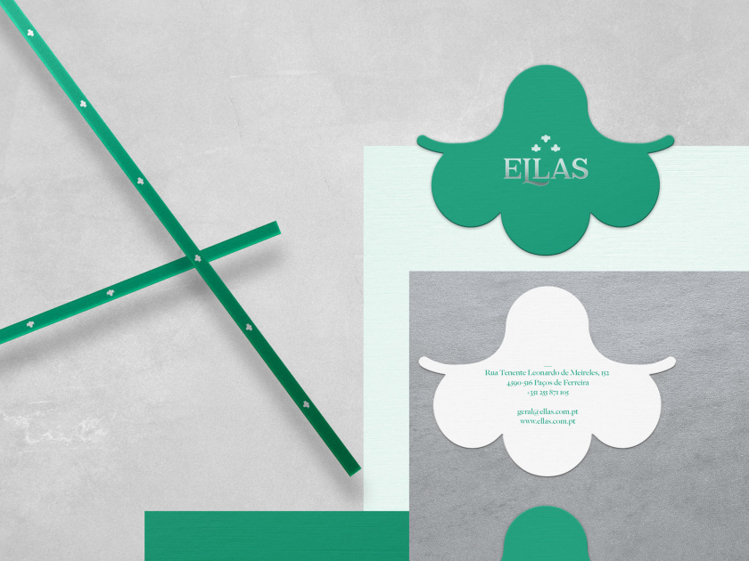 ELLAS珠寶品牌logo設(shè)計與品牌vi形象設(shè)計，三個花朵徽章