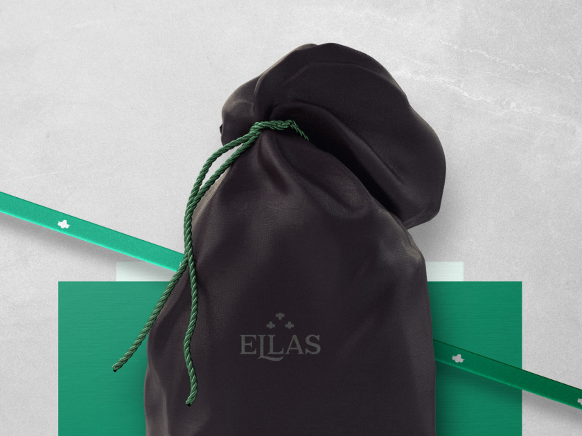 ELLAS珠寶品牌logo設(shè)計與品牌vi形象設(shè)計，三個花朵徽章