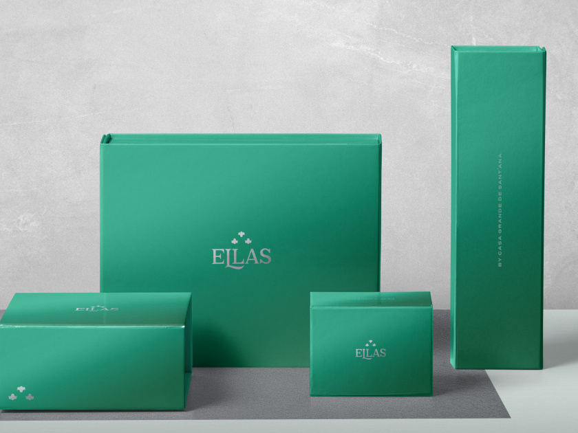 ELLAS珠寶品牌logo設(shè)計與品牌vi形象設(shè)計，三個花朵徽章