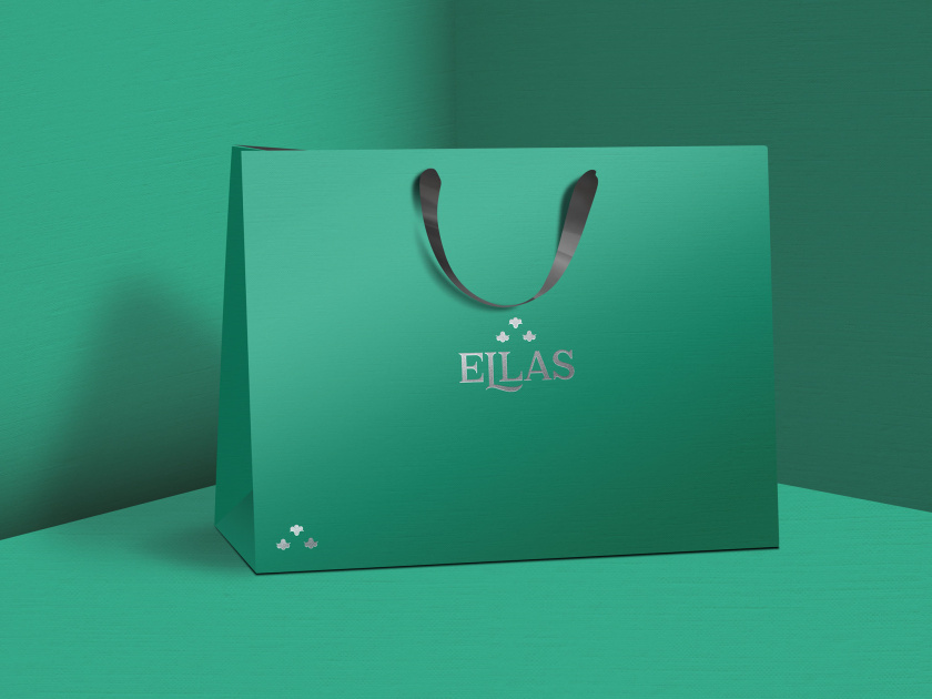 ELLAS珠寶品牌logo設(shè)計與品牌vi形象設(shè)計，三個花朵徽章