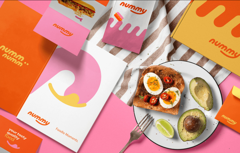 Nummy云端廚房外賣美食品牌logo設計與形象vi設計，源自字母n的識別符號