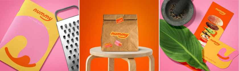 Nummy云端廚房外賣美食品牌logo設計與形象vi設計，源自字母n的識別符號