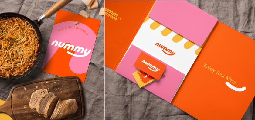 Nummy云端廚房外賣美食品牌logo設計與形象vi設計，源自字母n的識別符號