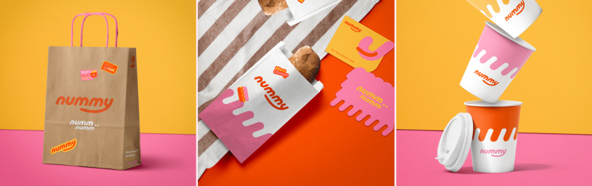 Nummy云端廚房外賣美食品牌logo設計與形象vi設計，源自字母n的識別符號
