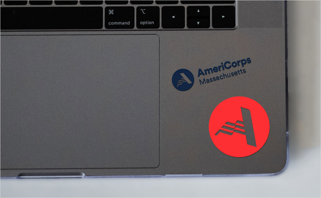 AmeriCorps 美國國家社區服務公司品牌logo設計與vi設計，字母A+美國國旗