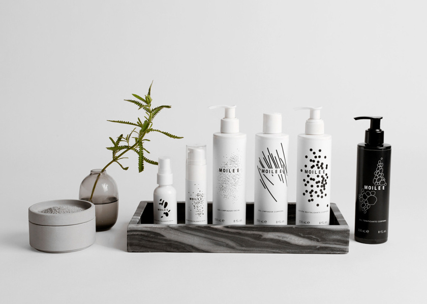 Moilee 化妝護膚品品牌命名與包裝設計，描繪皮膚細胞分子視圖
