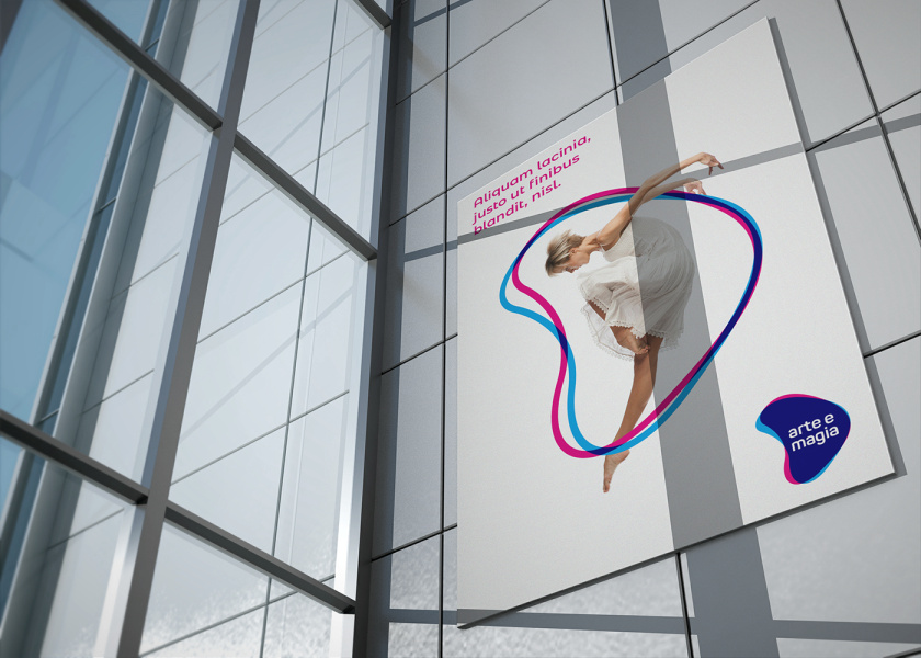 Arte e Magia兒童青少年舞蹈教育機構(gòu)品牌vi視覺形象設(shè)計，彎曲漸變色塊的疊加