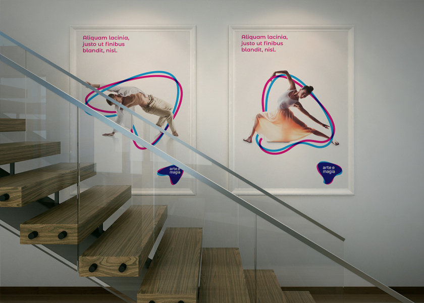 Arte e Magia兒童青少年舞蹈教育機構(gòu)品牌vi視覺形象設(shè)計，彎曲漸變色塊的疊加