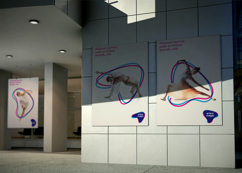 Arte e Magia兒童青少年舞蹈教育機構(gòu)品牌vi視覺形象設(shè)計，彎曲漸變色塊的疊加